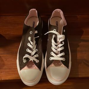 Brown Converse with pink inset